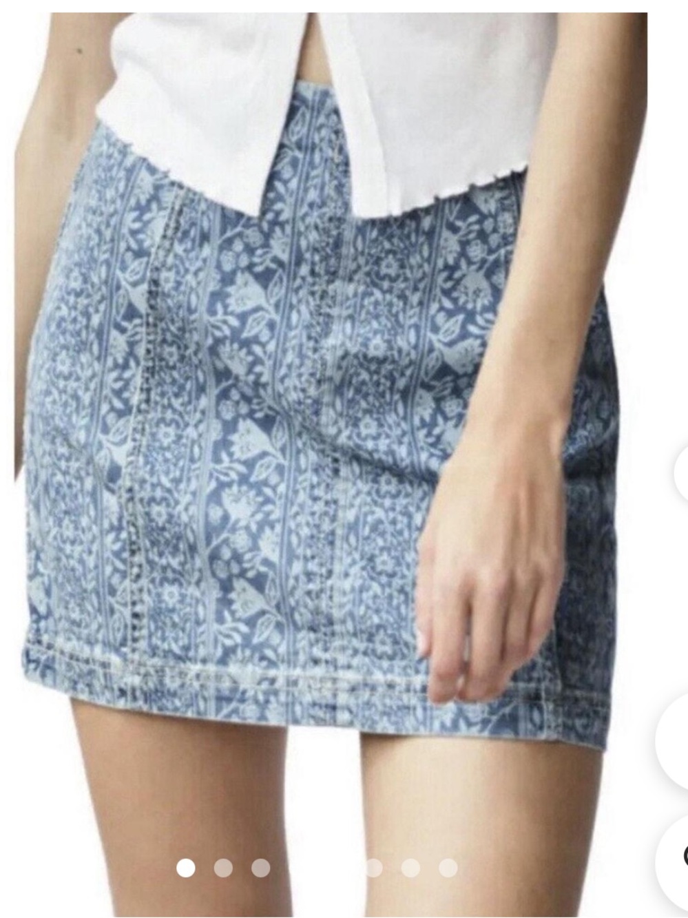 Free People Light Blue Floral-Print Denim Mini Skirt